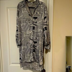 Black and White Newspaper Print Shirt Dress